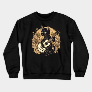 Cool Black Cat Playing Guitar - Funny Cats Crewneck Sweatshirt